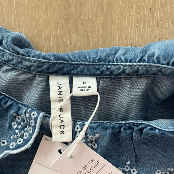 NWT Janie and Jack Blue Chambray Button Down Shirt with Embroidered Collar - Picture 2 of 5